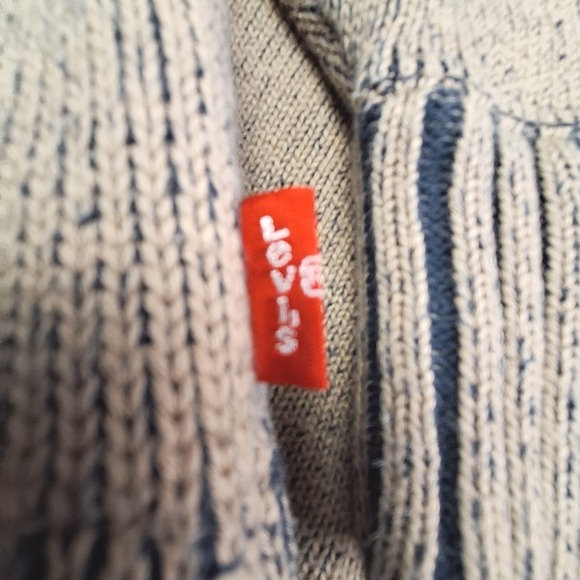 Levis Sweater Mens XL Tan Blue Cotton Crewneck Ribbed Knit Gorpcore Heritage - Picture 7 of 7